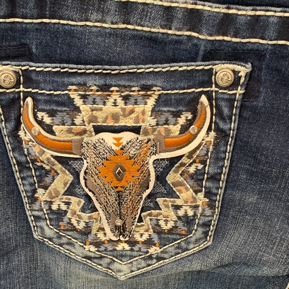 Grace in LA Denim - Grace in LA Women's Blue Jeans with Bull Skull Embroidery